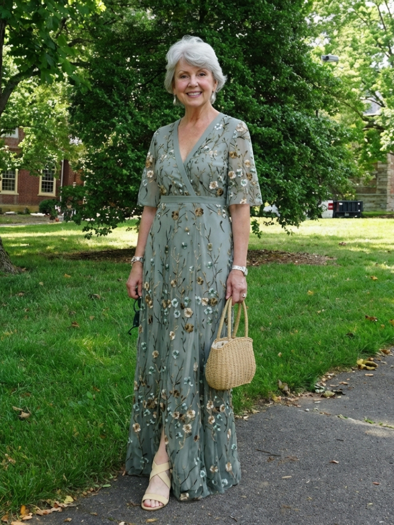 Carol | Graceful Floral V-Neck Maxi Holiday Dress