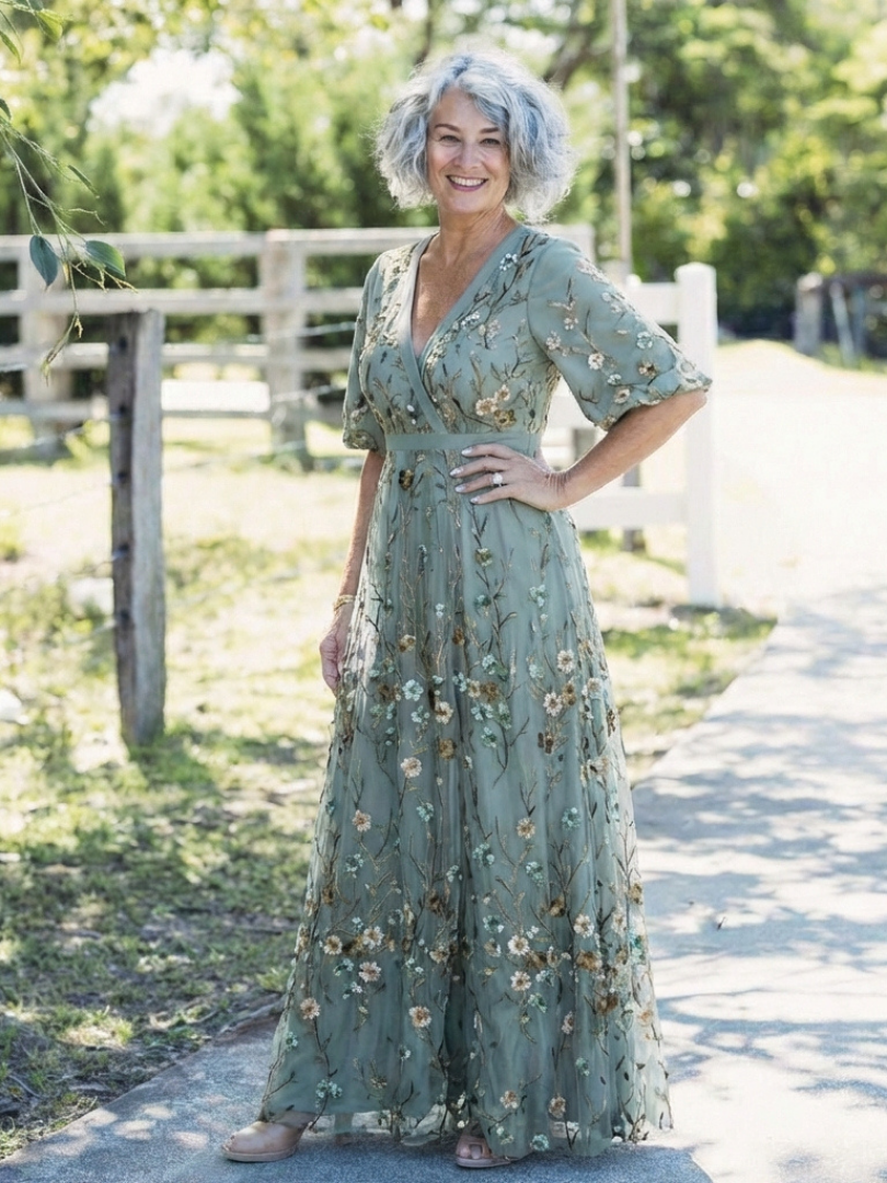 Carol | Graceful Floral V-Neck Maxi Holiday Dress