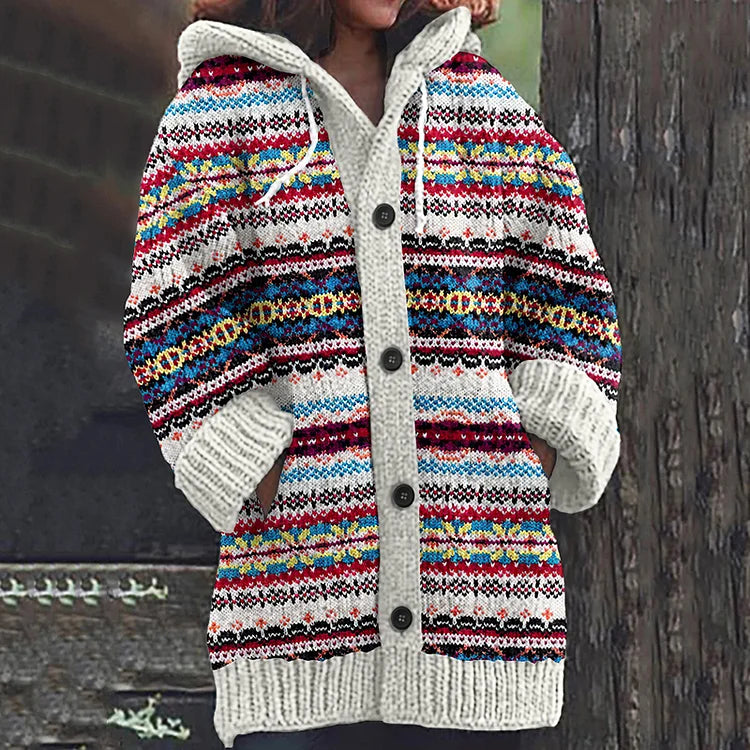 Carol | Relaxed Hooded Longline Fair Isle Cardigan Womens