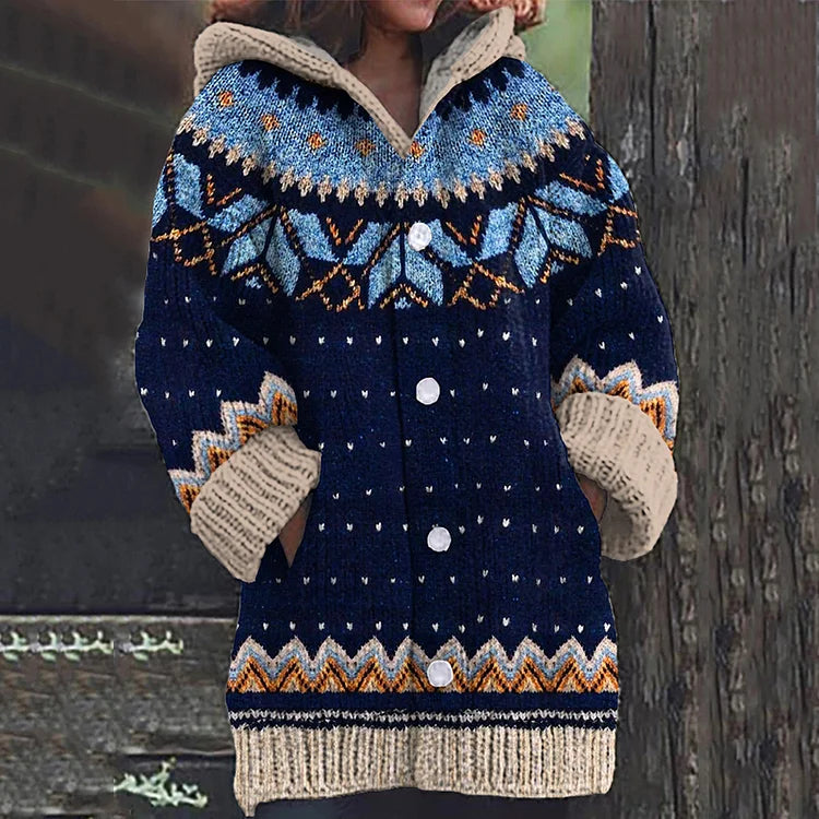 Carol | Relaxed Hooded Longline Fair Isle Cardigan Womens