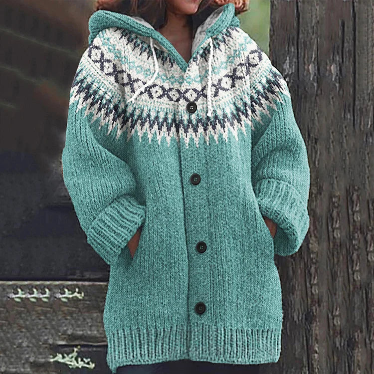 Carol | Relaxed Hooded Longline Fair Isle Cardigan Womens