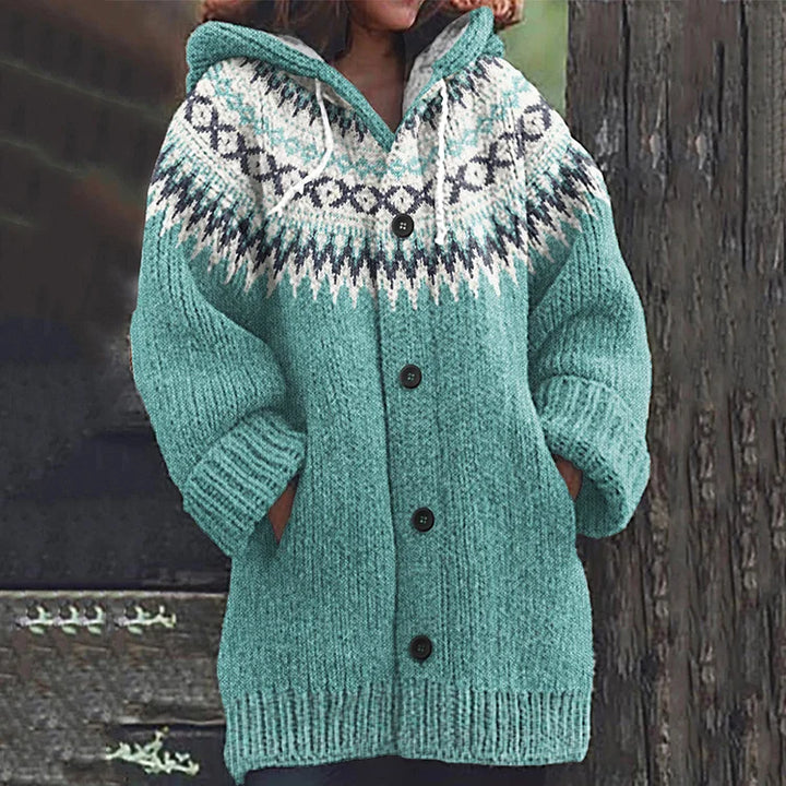 Carol | Relaxed Hooded Longline Fair Isle Cardigan Womens