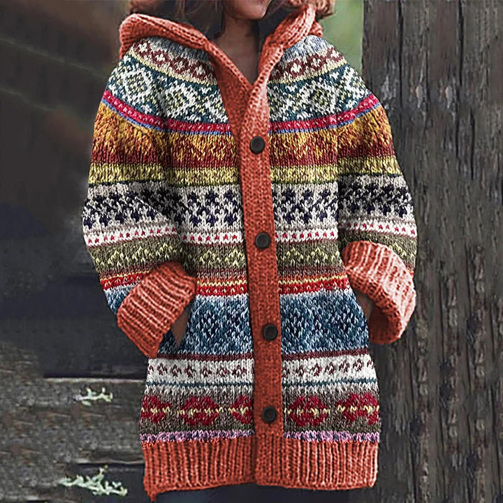 Carol | Relaxed Hooded Longline Fair Isle Cardigan Womens