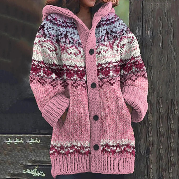 Carol | Relaxed Hooded Longline Fair Isle Cardigan Womens