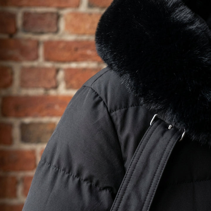 Carolyn | Refined Belted Long Hooded Puffer Jacket