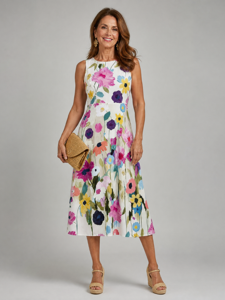 Carolyn | Relaxed Floral Print Holiday Midi Dress