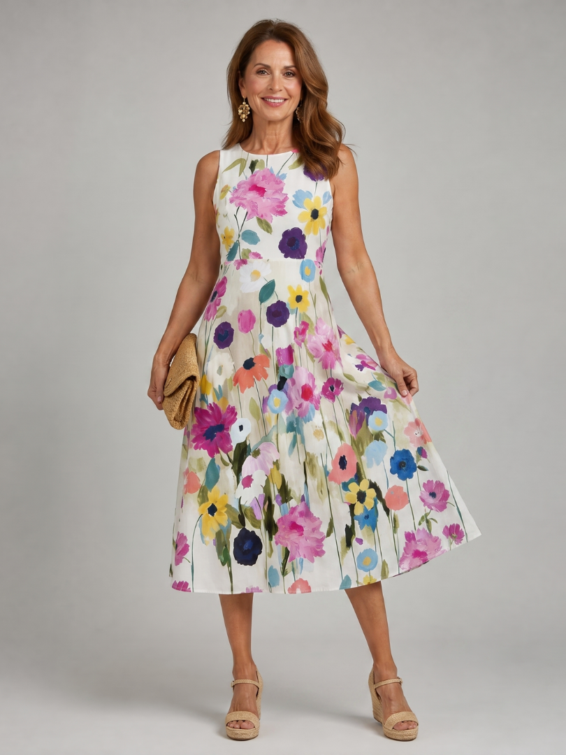 Carolyn | Relaxed Floral Print Holiday Midi Dress