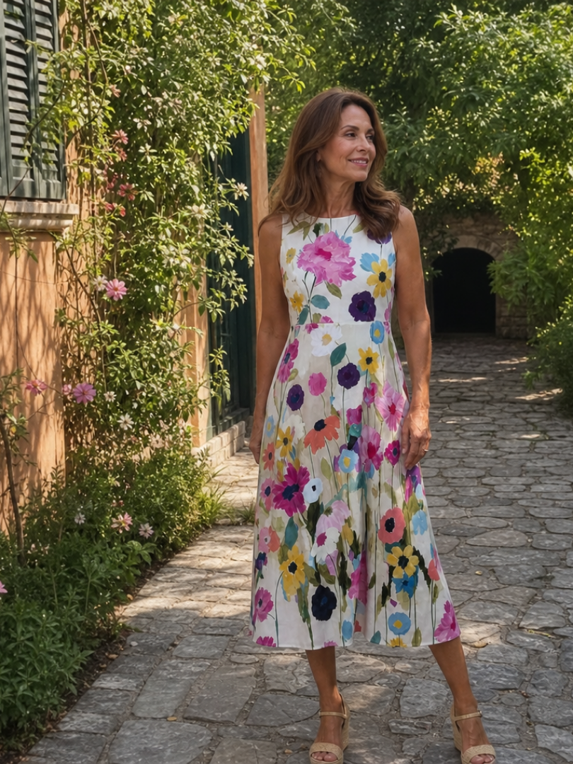 Carolyn | Relaxed Floral Print Holiday Midi Dress
