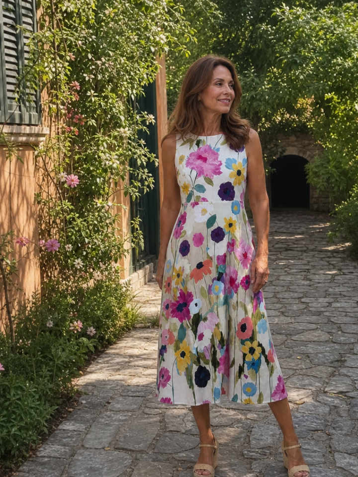 Carolyn | Relaxed Floral Print Holiday Midi Dress