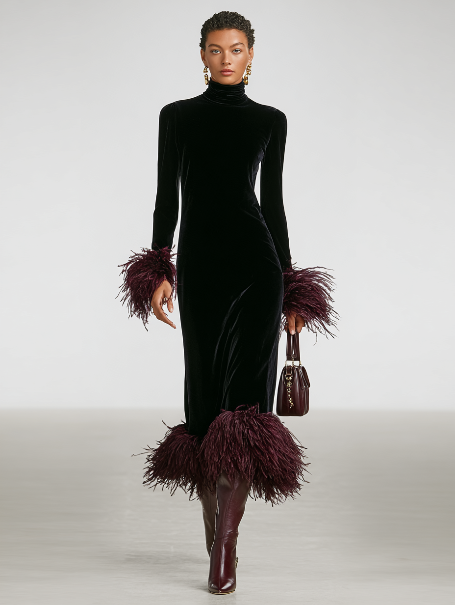 Catherine | Elegant Turtleneck Long Sleeve Christmas Dress