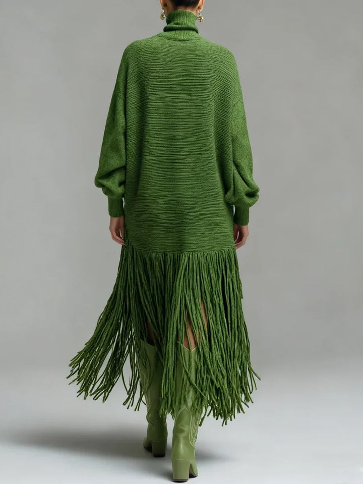 Catherine | Graceful Fringe Turtleneck Sweater Dress