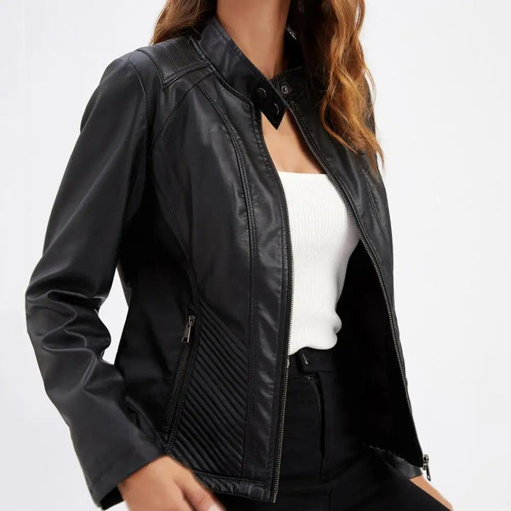 Catherine | Graceful Quilted Leather Bomber Jacket with Moto Collar