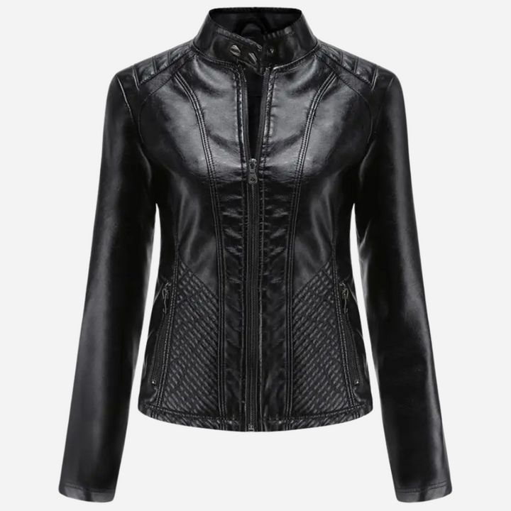 Catherine | Graceful Quilted Leather Bomber Jacket with Moto Collar
