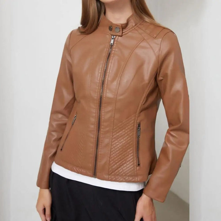 Catherine | Graceful Quilted Leather Bomber Jacket with Moto Collar