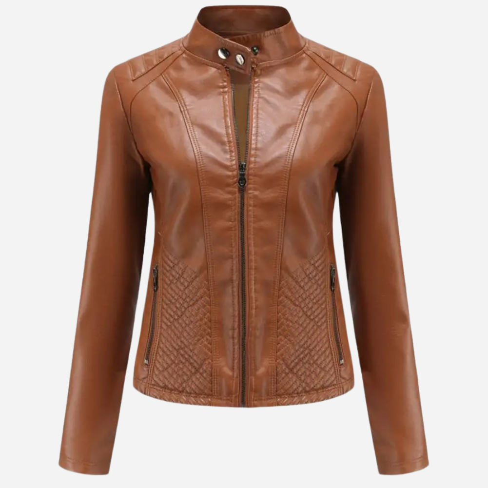 Catherine | Graceful Quilted Leather Bomber Jacket with Moto Collar
