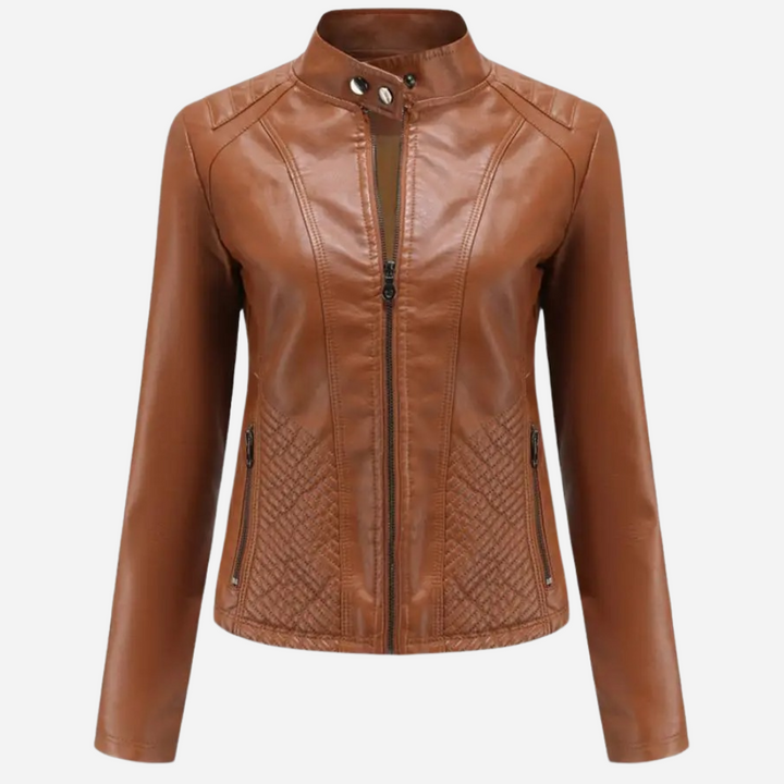 Catherine | Graceful Quilted Leather Bomber Jacket with Moto Collar