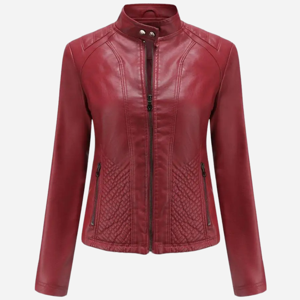 Catherine | Graceful Quilted Leather Bomber Jacket with Moto Collar