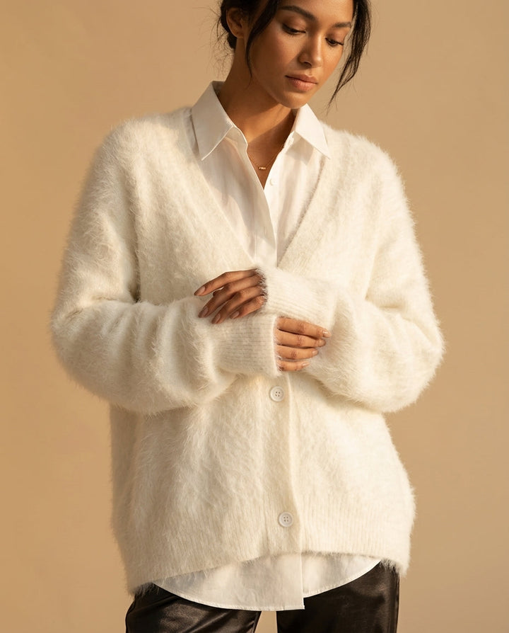Catherine | Refined Fuzzy Knit Christmas Sweater Cardigan