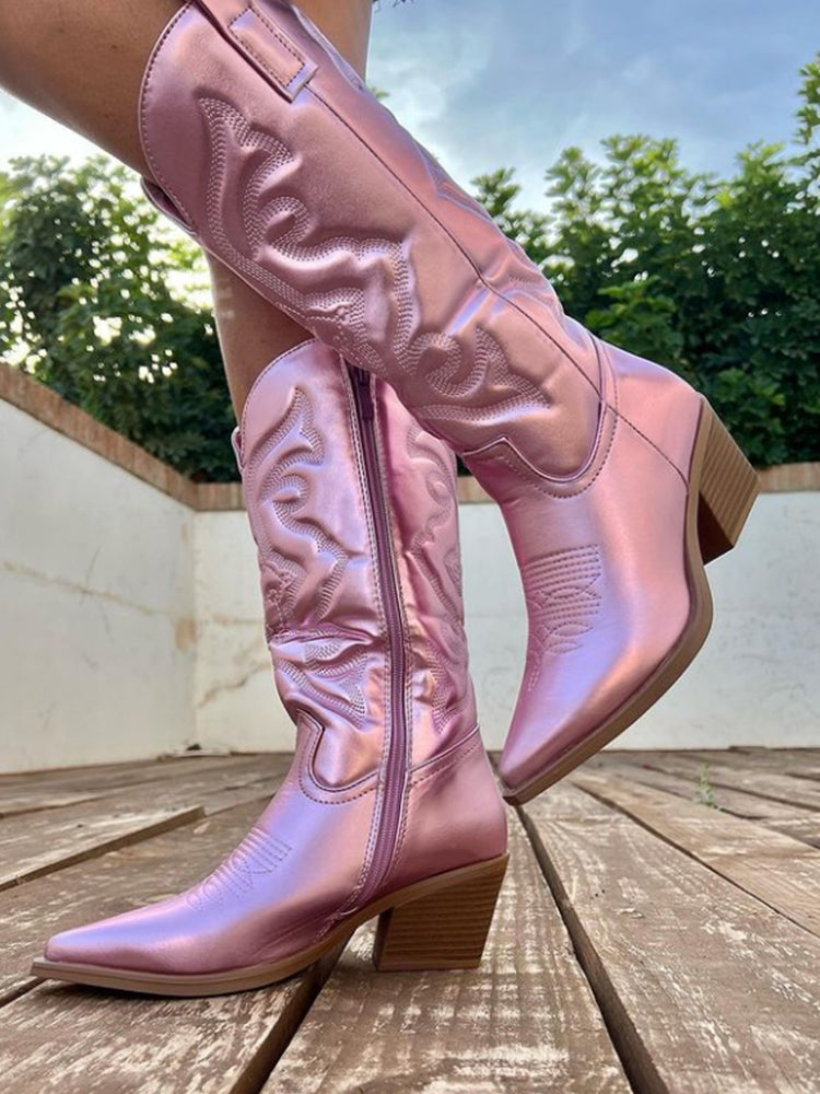 Catherine | Refined Metallic Knee High Boots Western Cowboy Boots
