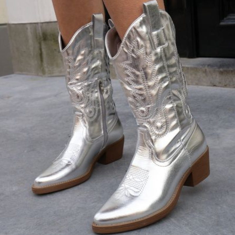 Catherine | Refined Metallic Knee High Boots Western Cowboy Boots