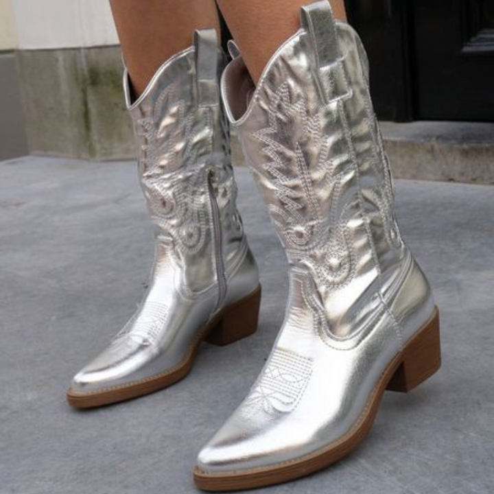 Catherine | Refined Metallic Knee High Boots Western Cowboy Boots