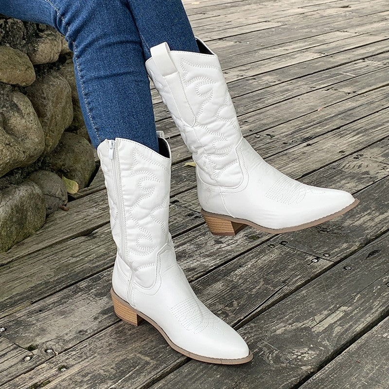 Catherine | Refined Metallic Knee High Boots Western Cowboy Boots