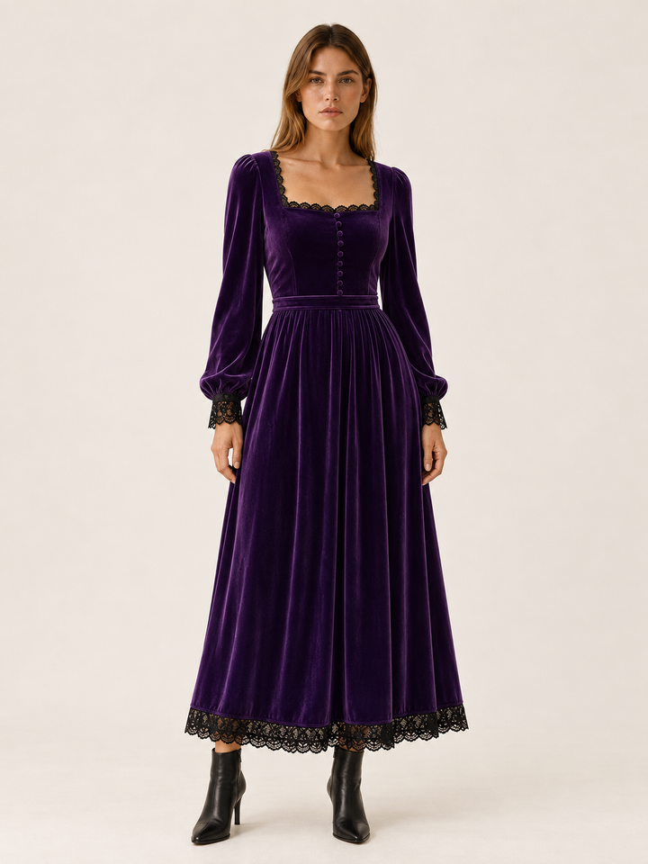 Charlotte | Chic Square Neck Long Sleeve Midi Christmas Dress