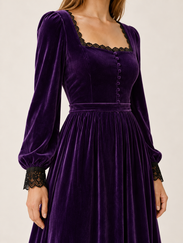 Charlotte | Chic Square Neck Long Sleeve Midi Christmas Dress