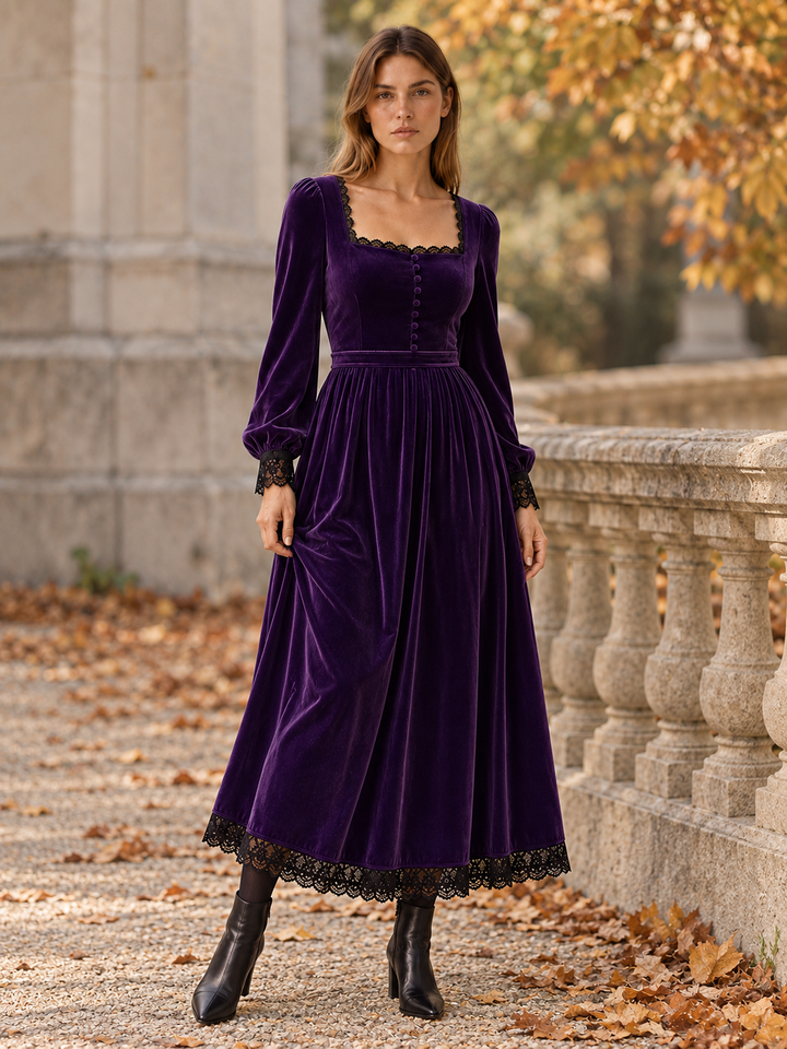 Charlotte | Chic Square Neck Long Sleeve Midi Christmas Dress