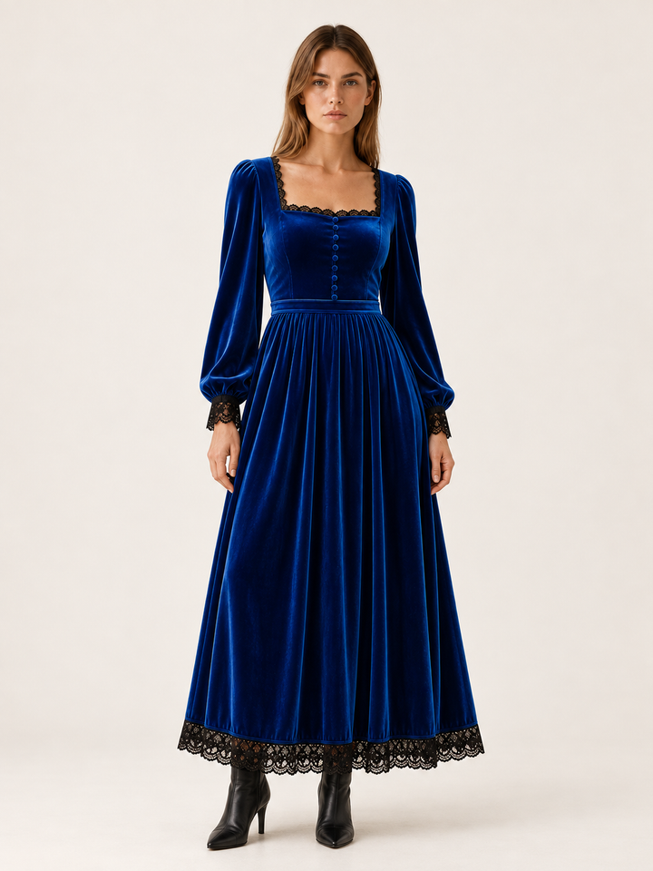 Charlotte | Chic Square Neck Long Sleeve Midi Christmas Dress