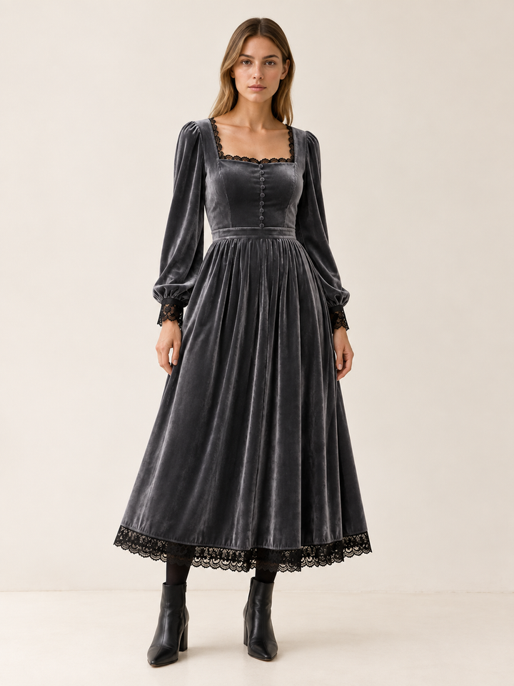 Charlotte | Chic Square Neck Long Sleeve Midi Christmas Dress
