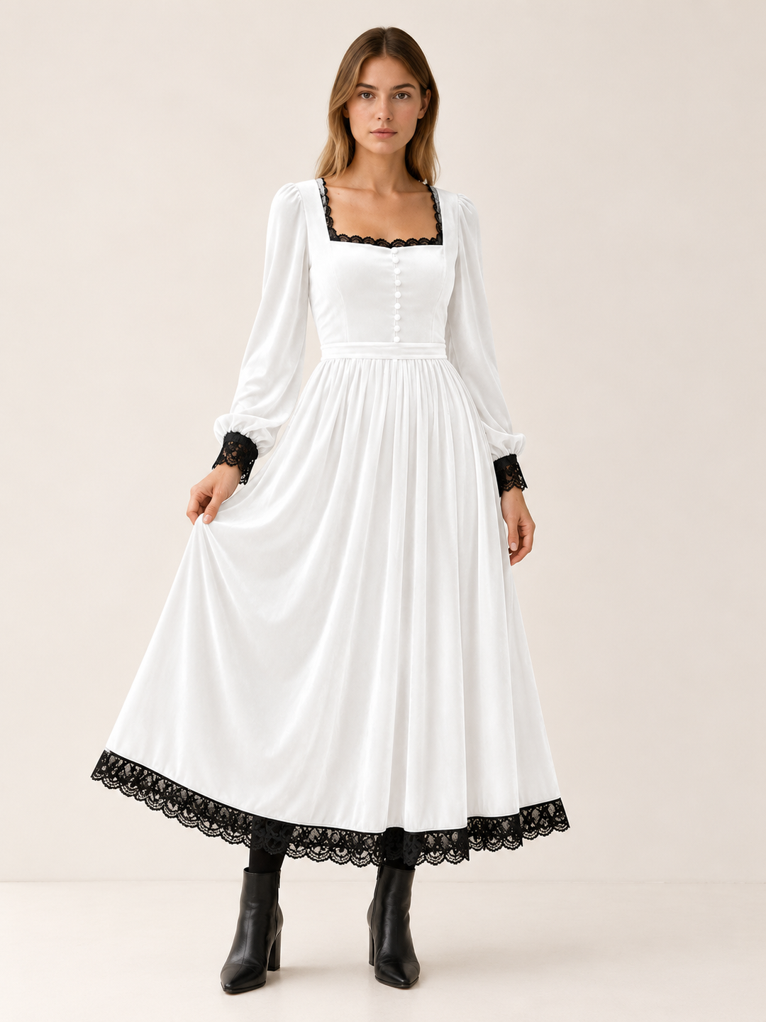 Charlotte | Chic Square Neck Long Sleeve Midi Christmas Dress