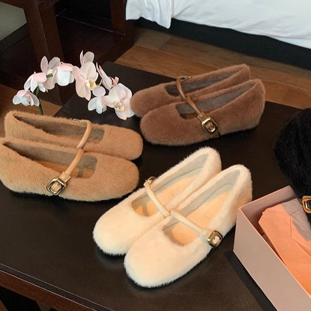 Charlotte | Classic Fuzzy Mary Jane Slippers with Buckle