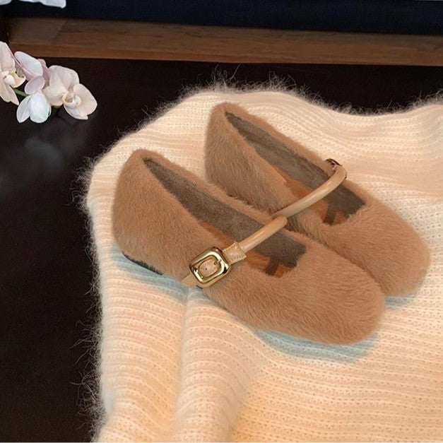Charlotte | Classic Fuzzy Mary Jane Slippers with Buckle