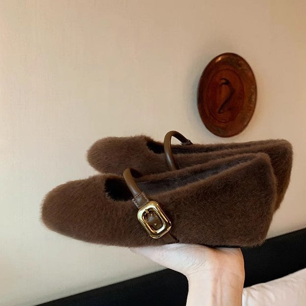 Charlotte | Classic Fuzzy Mary Jane Slippers with Buckle