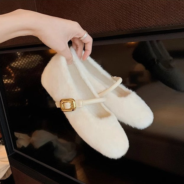 Charlotte | Classic Fuzzy Mary Jane Slippers with Buckle