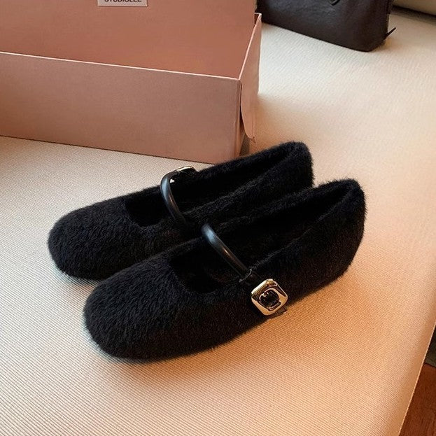 Charlotte | Classic Fuzzy Mary Jane Slippers with Buckle