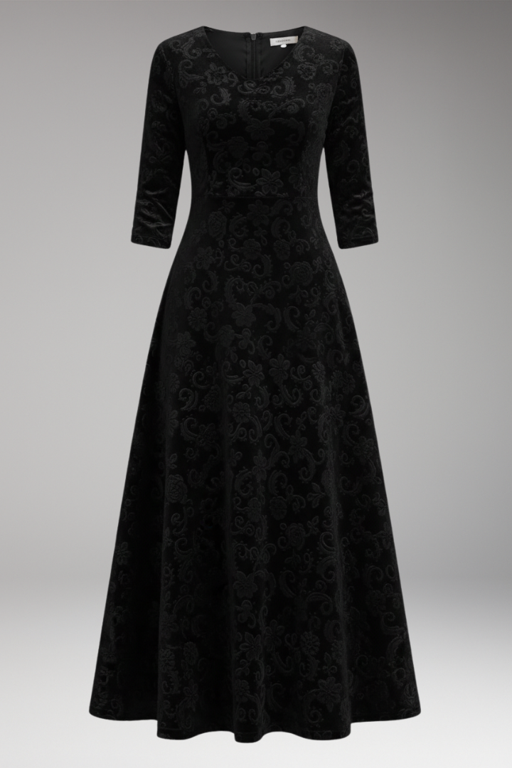 Charlotte | Timeless Floral V-Neck Maxi Christmas Dress