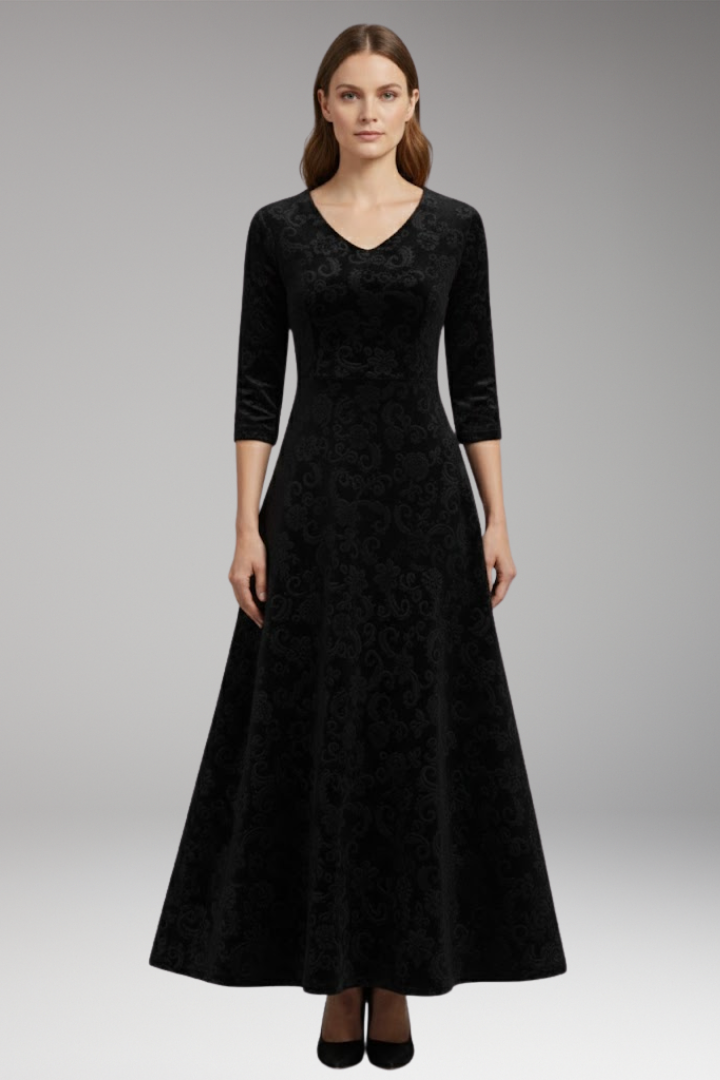 Charlotte | Timeless Floral V-Neck Maxi Christmas Dress