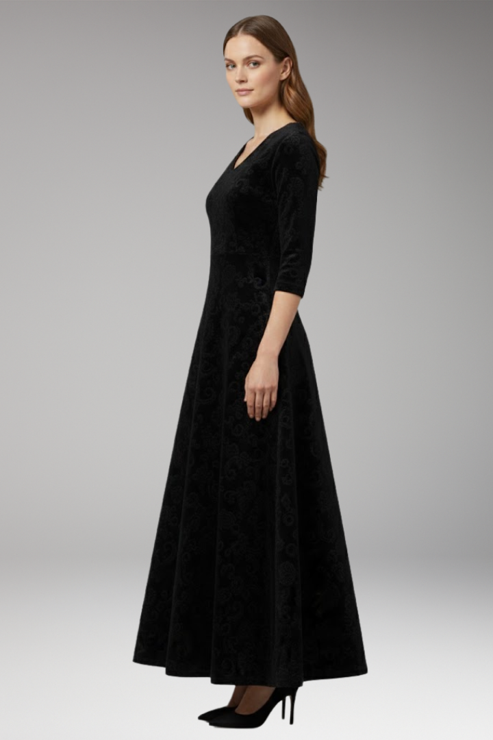 Charlotte | Timeless Floral V-Neck Maxi Christmas Dress