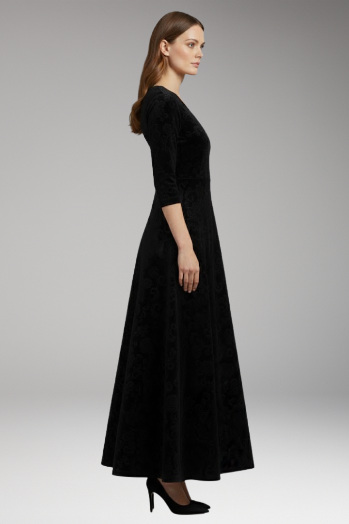 Charlotte | Timeless Floral V-Neck Maxi Christmas Dress