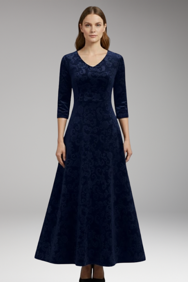Charlotte | Timeless Floral V-Neck Maxi Christmas Dress