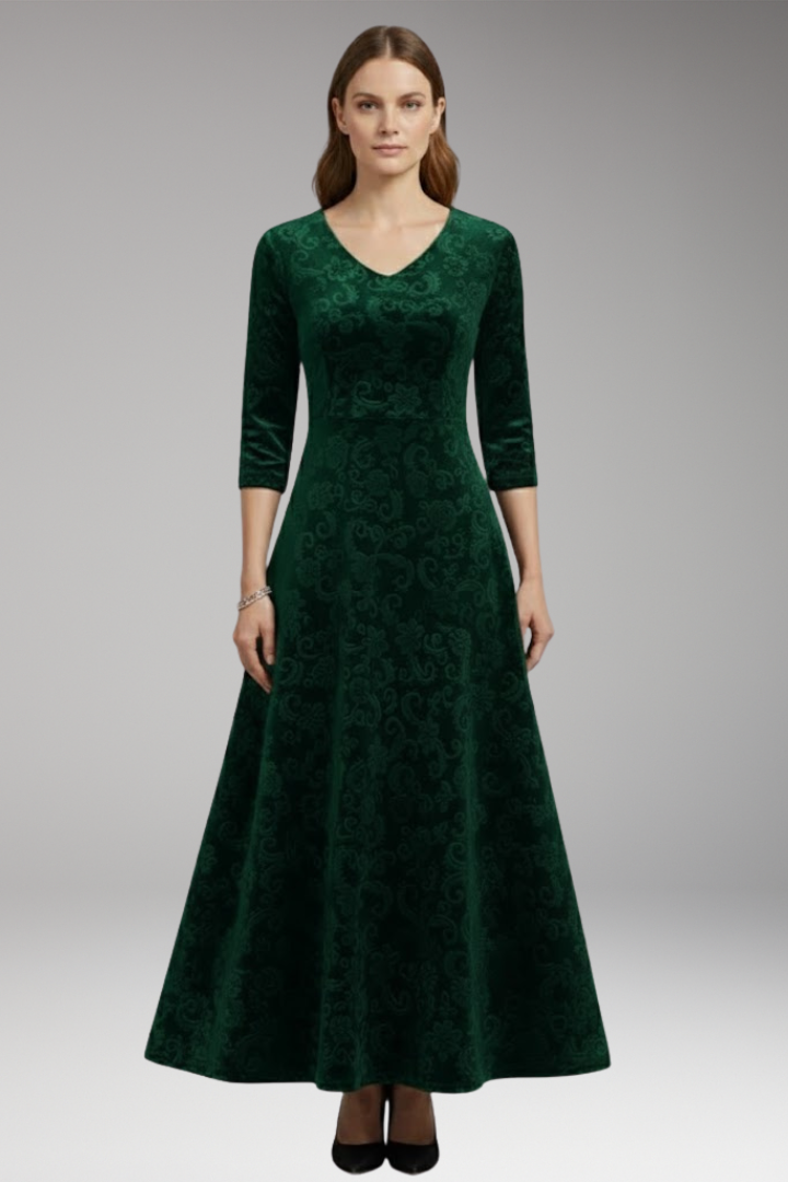 Charlotte | Timeless Floral V-Neck Maxi Christmas Dress