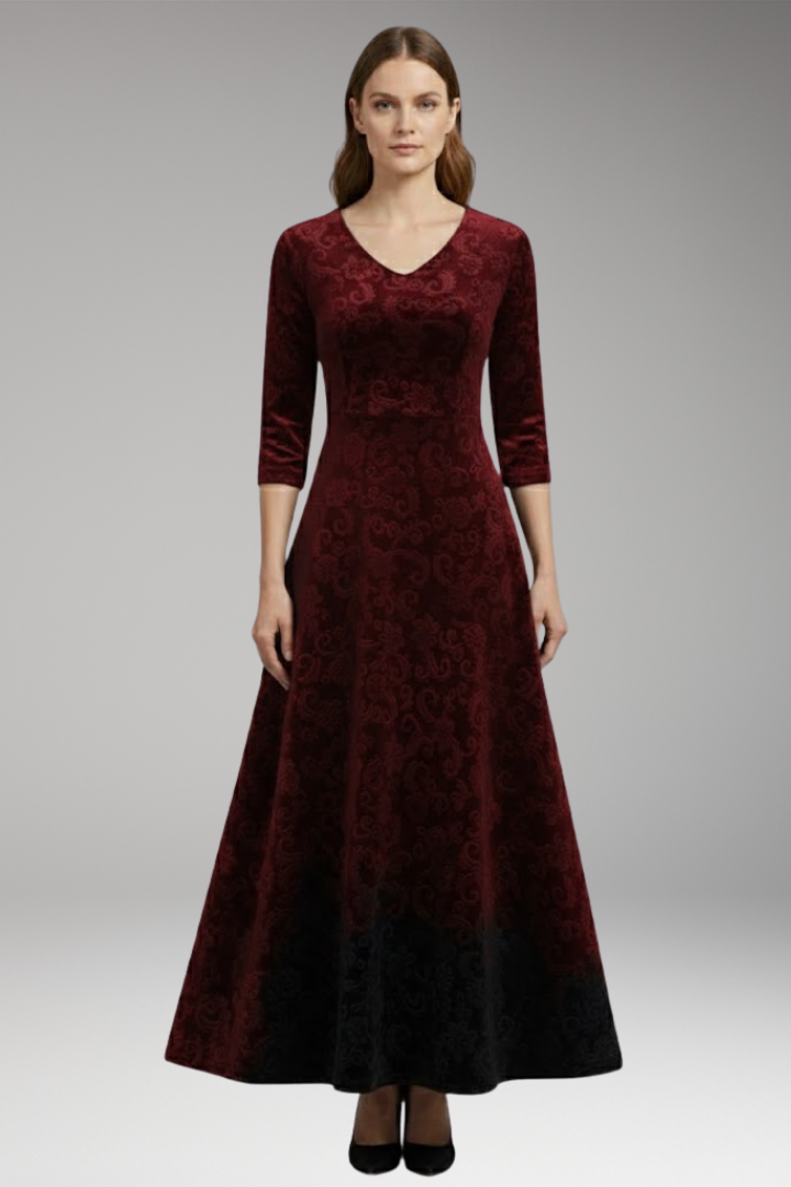 Charlotte | Timeless Floral V-Neck Maxi Christmas Dress