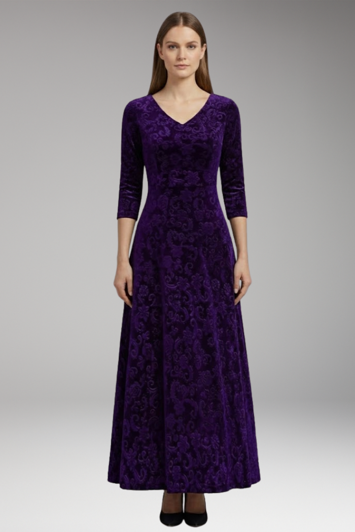Charlotte | Timeless Floral V-Neck Maxi Christmas Dress