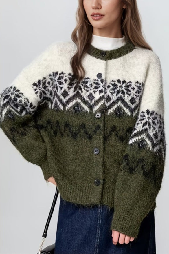 Cheryl | Fair Isle Cardigan Womens Snowflake Knit Sweater