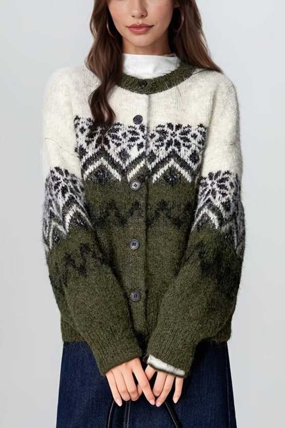 Cheryl | Fair Isle Cardigan Womens Snowflake Knit Sweater
