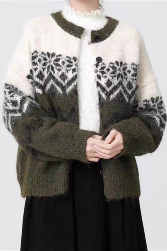 Cheryl | Fair Isle Cardigan Womens Snowflake Knit Sweater
