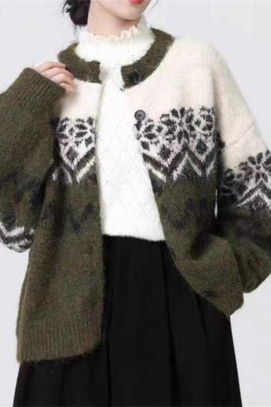 Cheryl | Fair Isle Cardigan Womens Snowflake Knit Sweater