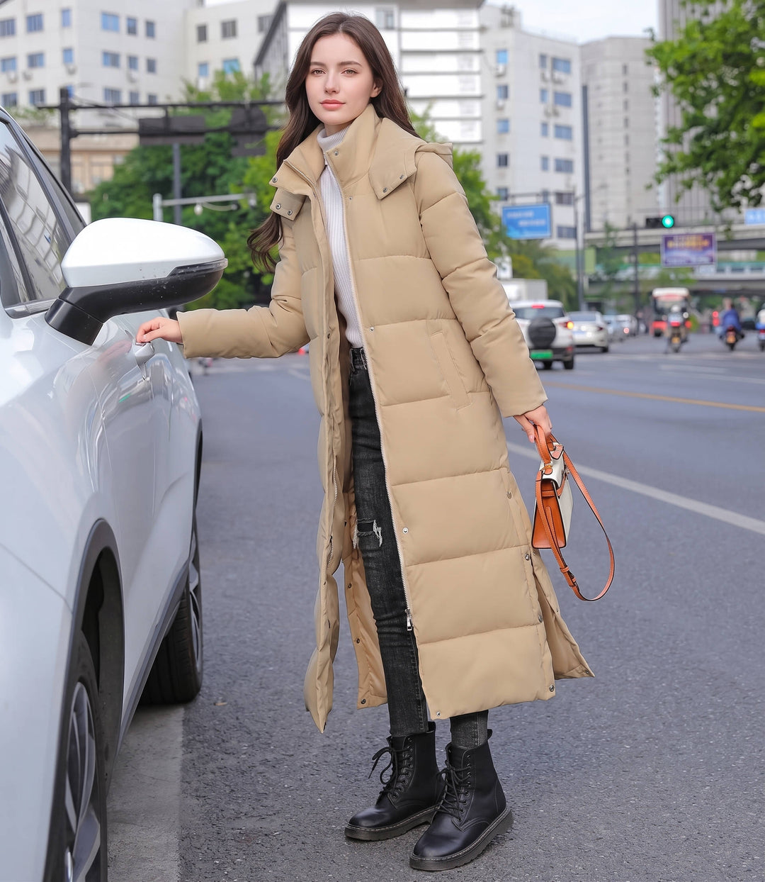 Cheryl | Sophisticated Long Puffer Jacket with Removable Hood